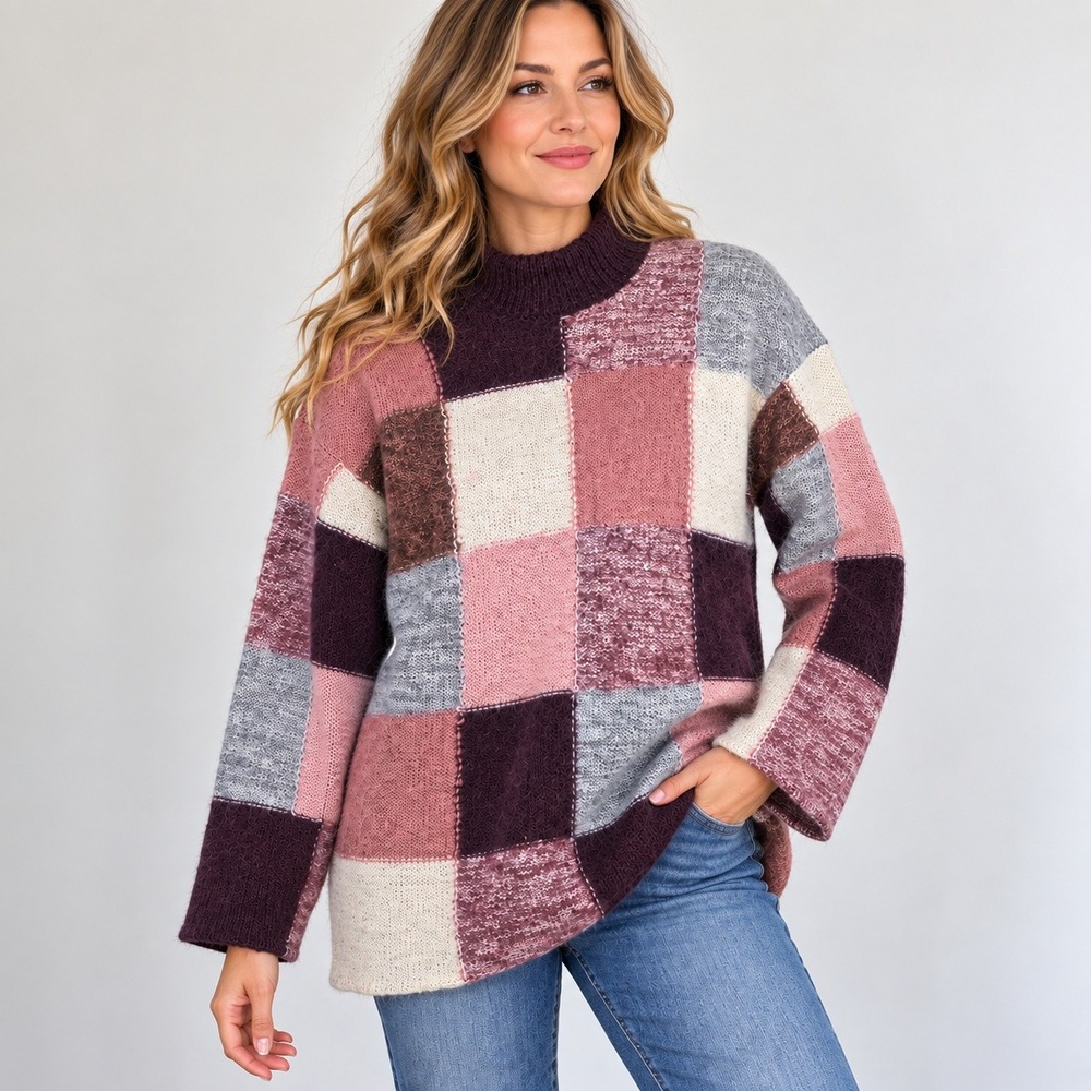 Vintage 90s Mohair Blend Patchwork Colorblock Grandmacore Sweater L Styles To Go